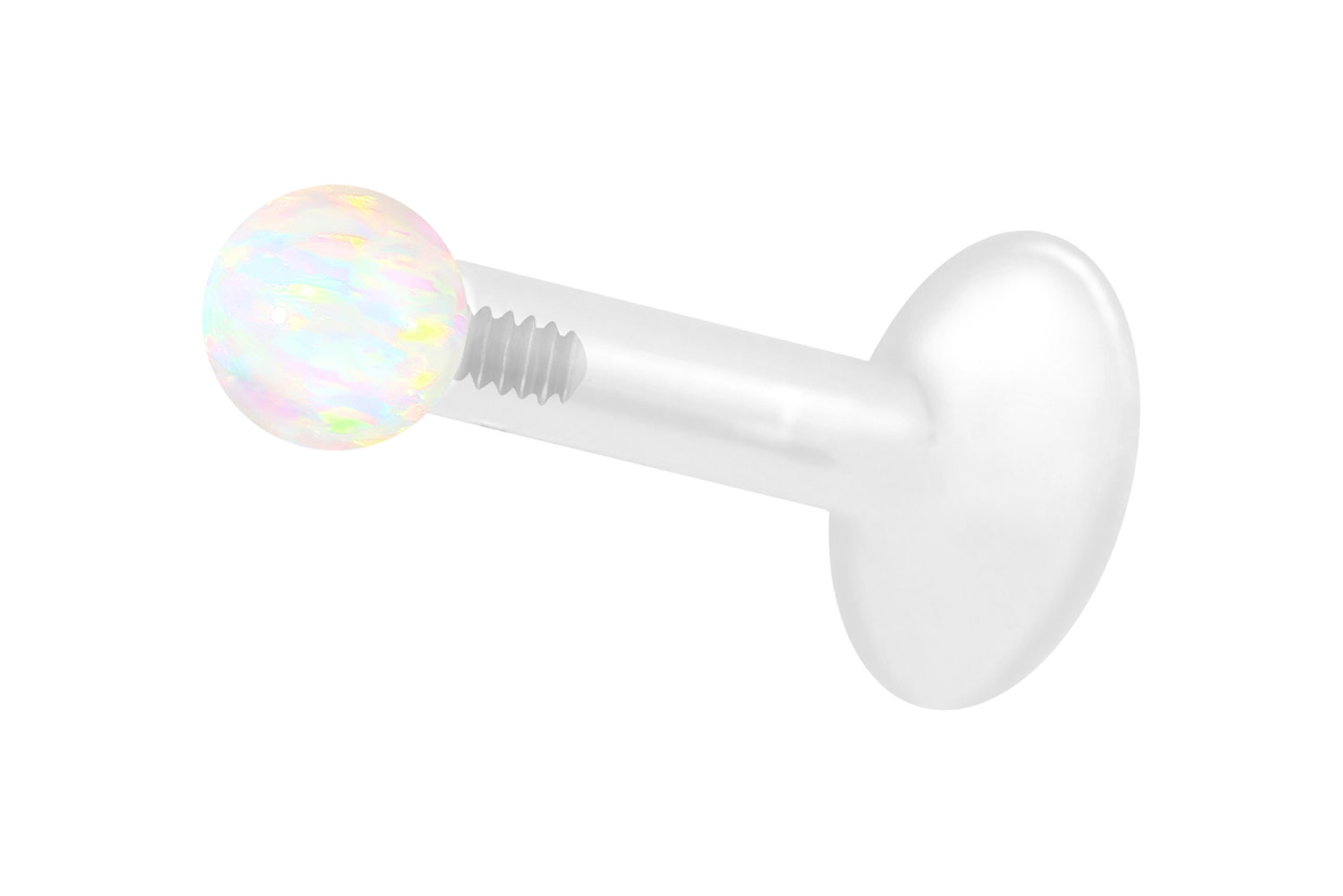 PTFE Labret Piercing mit Innengewinde + Titan-Aufsatz SYNTHETISCHER OPAL